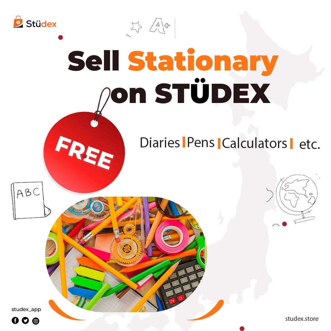 Studex_app's tweet photo. Do you sell academic supplies or stationary?, sell on Stüdex for FREE. #studex_app #studentslife #onlineshoping https://t.co/yXZT6yn2Ph