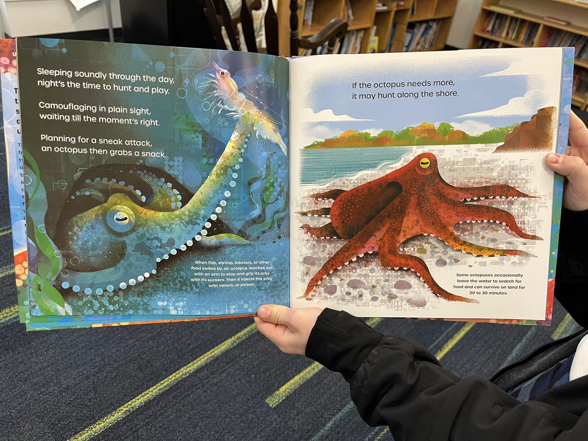 Octopus Acrobatics by <a href="/SueFliess/">Sue Fliess</a> 
 <a href="/garethlucasart/">Gareth Lucas</a> 
informative &amp; rhyming story  an octopus’s life. Short text is supplemented w/ facts on each page. 

Did you know a 600 pound octopus can squeeze through an opening the size of a quarter? We certainly didn’t!

#storymamasbookaday