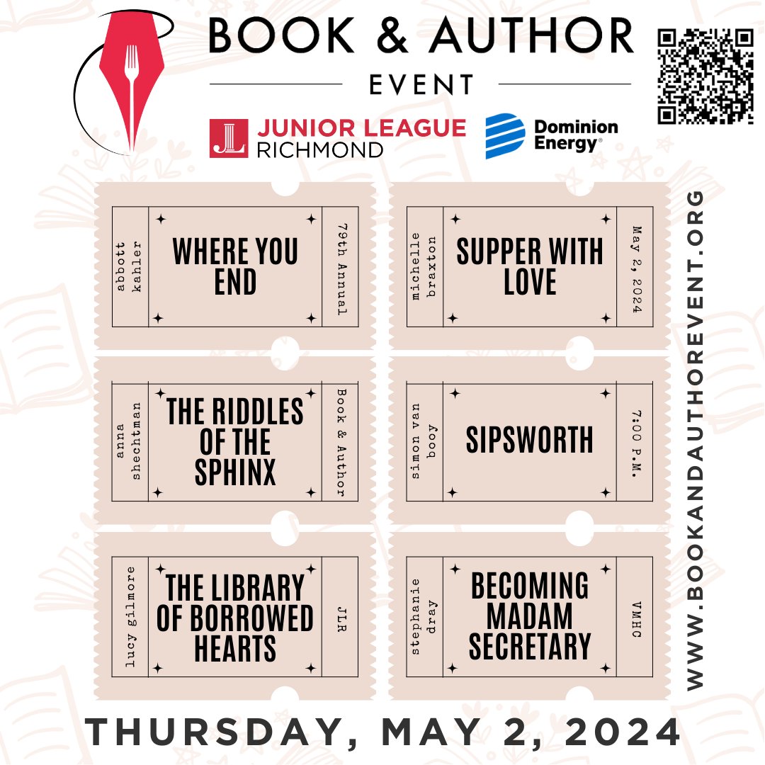 The Luncheon will be at Sam Miller's from 12pm-2pm followed by an exclusive book signing.  The evening event will be at the VMHC beginning with a cocktail hour at 6pm. The author panel and virtual event will begin at 7pm.🎟️&amp;📚 can be purchased online at jlrichmond.org/home/support/b….