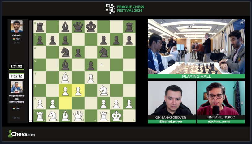Chess.com - India (@chesscom_in) on Twitter photo ⚔️ The clash between <a href="/rpraggnachess/">Praggnanandhaa</a> and <a href="/DGukesh/">Gukesh D</a> has begun at the <a href="/PragueChess/">Prague International Chess Festival</a>!
📺 We have <a href="/chess_assist/">Sahil Tickoo</a> and <a href="/GroverSahaj/">Sahaj Grover</a> to commentate on the games. Watch now: youtube.com/watch?v=68ZPkw… ⚔️ The clash between <a href="/rpraggnachess/">Praggnanandhaa</a> and <a href="/DGukesh/">Gukesh D</a> has begun at the <a href="/PragueChess/">Prague International Chess Festival</a>!
📺 We have <a href="/chess_assist/">Sahil Tickoo</a> and <a href="/GroverSahaj/">Sahaj Grover</a> to commentate on the games. Watch now: youtube.com/watch?v=68ZPkw…