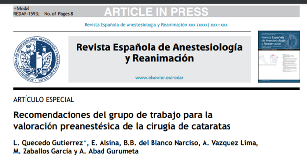 Recomendaciones del Grupo de Trabajo @sedar_es para la valoración Pre anestésica de la Cirugía de Cataratas Disponible por 50 días!!! @_REDAR_ @AnaGimenoM @ZaballosMatilde @Lorena_Varela_R @MarinaVarelaDu1 @javigalvarez @germ_red @aneabadm 👁️ authors.elsevier.com/c/1iiZj7yOLTM9y