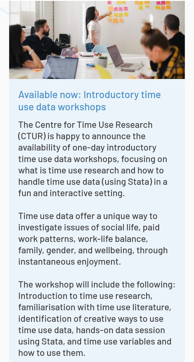 CTUR is happy to announce the availability of one-day Introductory time use data workshops. Visit our website for more details! Email us at ctur@ucl.ac.uk to enquire.