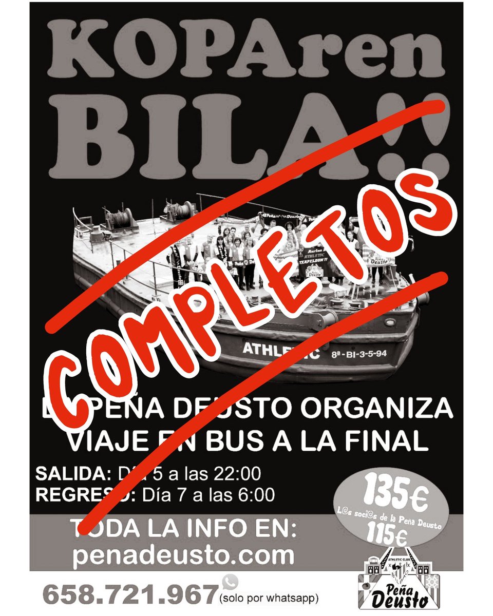 BUSES COMPLETADOS!!!!

NOS VEMOS EN SEVILLA!!!

penadeusto.com

#peñadeusto 
#athleticclub 
#finaldecopa 
#lacopamola 
#aurtenbai 
#uniqueintheworld