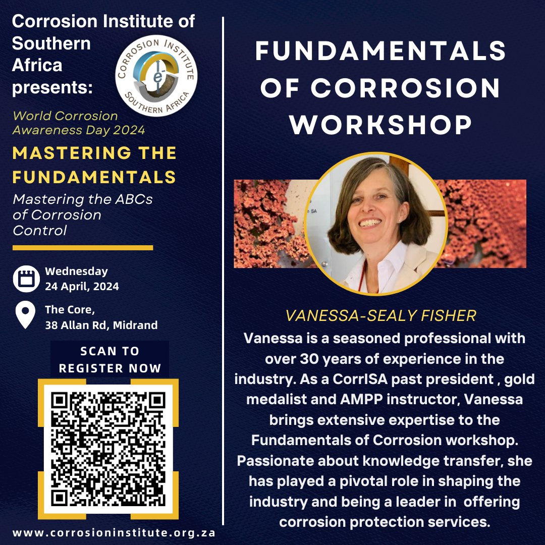 corrosionsa's tweet photo. Get to know the experts behind our interactive workshops at Corrosion Awareness Day 2024! Meet our knowledgeable workshop host.

Reg link: https://t.co/7aas9eJw4P

#Corrosion #CorrISAEvents #CorrosionControl #CorrosionPrevention #ExpertInsights #WorldCorrosionDay2024 https://t.co/eOekjAGHyP