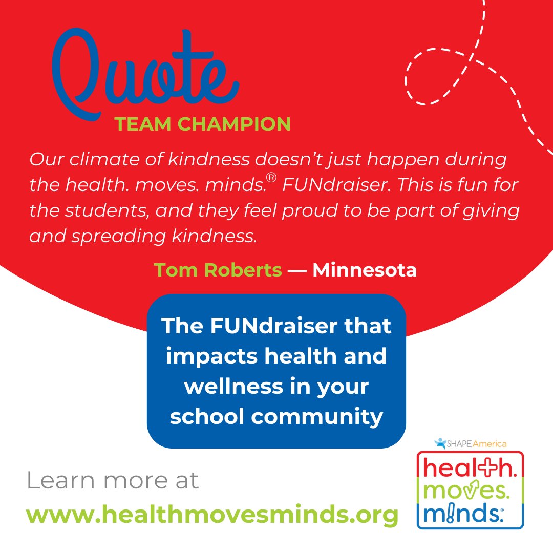It's⏰for a #TeamChampionQuote <a href="/robertsperocks/">Tom Roberts</a>    #healthmovesminds the FUNdraiser that impacts health and wellness in your community. 
👉👉healthmovesminds.org

<a href="/SHAPE_America/">SHAPE_America</a>
<a href="/GopherSport/">Gopher</a>
<a href="/MNSHAPE/">MNSHAPE</a>