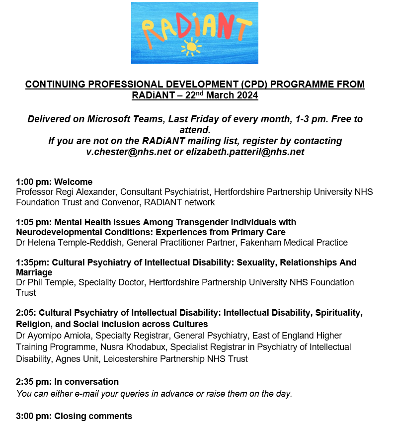 ☀️RADiANT Research Consortium ☀️ (@radiantcrg) on Twitter photo If you would like to attend the March CPD session, please email v.chester@nhs.net or elizabeth.patteril@nhs.net If you would like to attend the March CPD session, please email v.chester@nhs.net or elizabeth.patteril@nhs.net