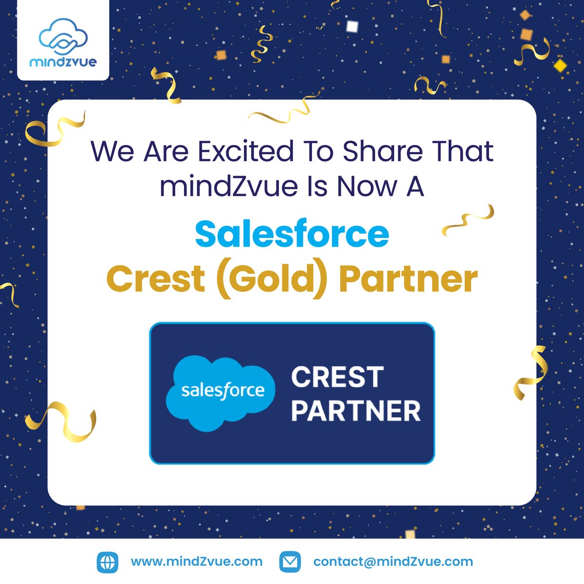 MindZvue's tweet image. mindZvue is now a Salesforce Crest (Gold) Consulting Partner! This milestone highlights our commitment to excellence in Salesforce services. Grateful for our teams, clients, and partners! 
 #mindZvue #SalesforceCrestPartner #SalesforcePartner