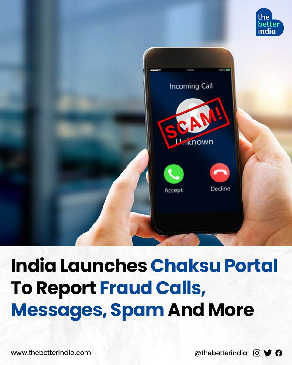 thebetterindia's tweet photo. The Government has launched the Chakshu portal as part of the Sanchar Saathi initiative to tackle telecom fraud. 

#ChakshuPortal #SancharSaathi  #CitizenEmpowerment #TelecomScams    

[Chakshu Portal, Sanchar Saathi, Digital Intelligence Platform, Telecom Fraud] https://t.co/akuWDcrBHE