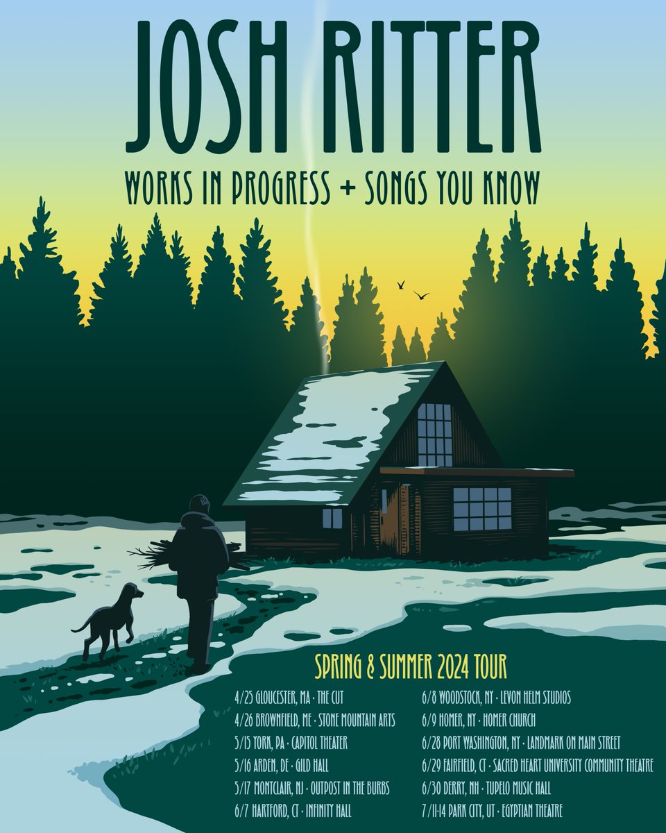 Hey Folks! I just added a bunch more ‘Works In Progress + Songs You Know’ shows for this spring &amp; summer! Tickets go on sale this Friday 3/8 at 10am ET - with the exception of Montclair, NJ which goes on sale tomorrow 3/6 at 10am ET! Tix at joshritter.com