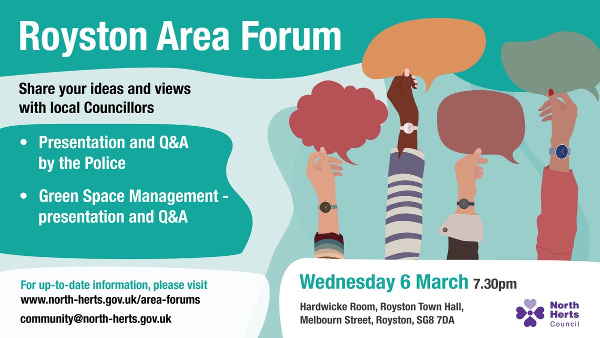 The Royston Area Forum is taking place tomorrow evening at the Hardwicke Hall (Royston Town Hall) at 19:30pm.