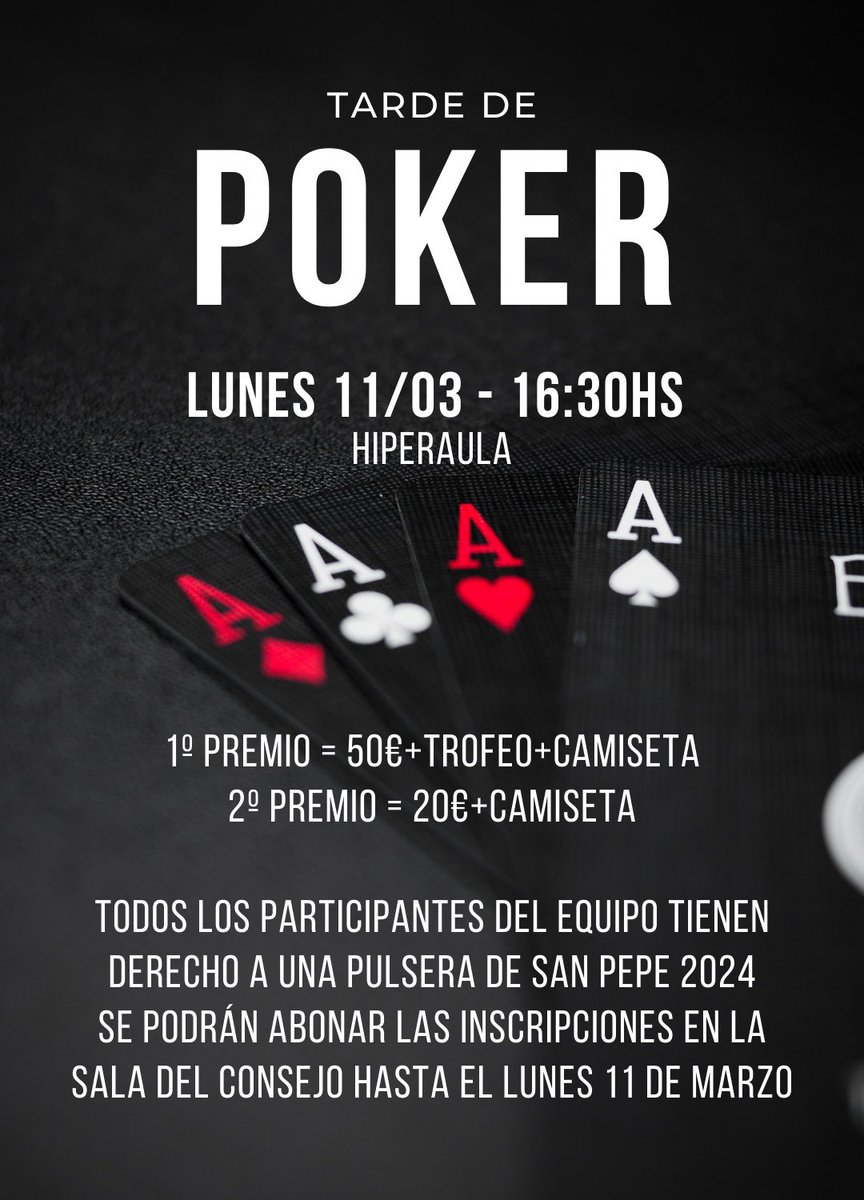 ConsejoEEII's tweet photo. Apuntaros a las actividades individuales de SAN PEPE🃏1⃣♟️

Ganad premios MONETARIOS💸💸💸

Apuntaros en:
https://t.co/j9f03VCQQd https://t.co/5vZaOujaCc