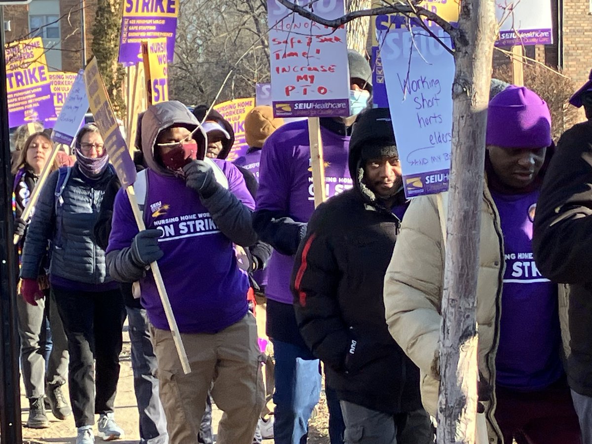 Happening Now: The Biggest Nursing Home workers ULP Strike in the history of Minnesota Over 1000 caregivers across 12 homes! #UnionsForAll #WinTogetherMN