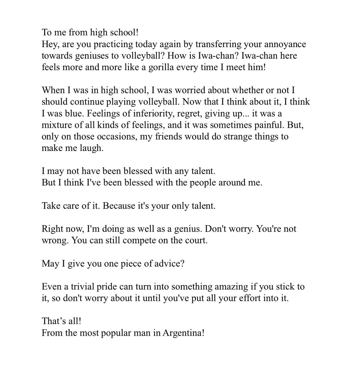 oikawa’s letter to his younger self I AM NOT OKAY