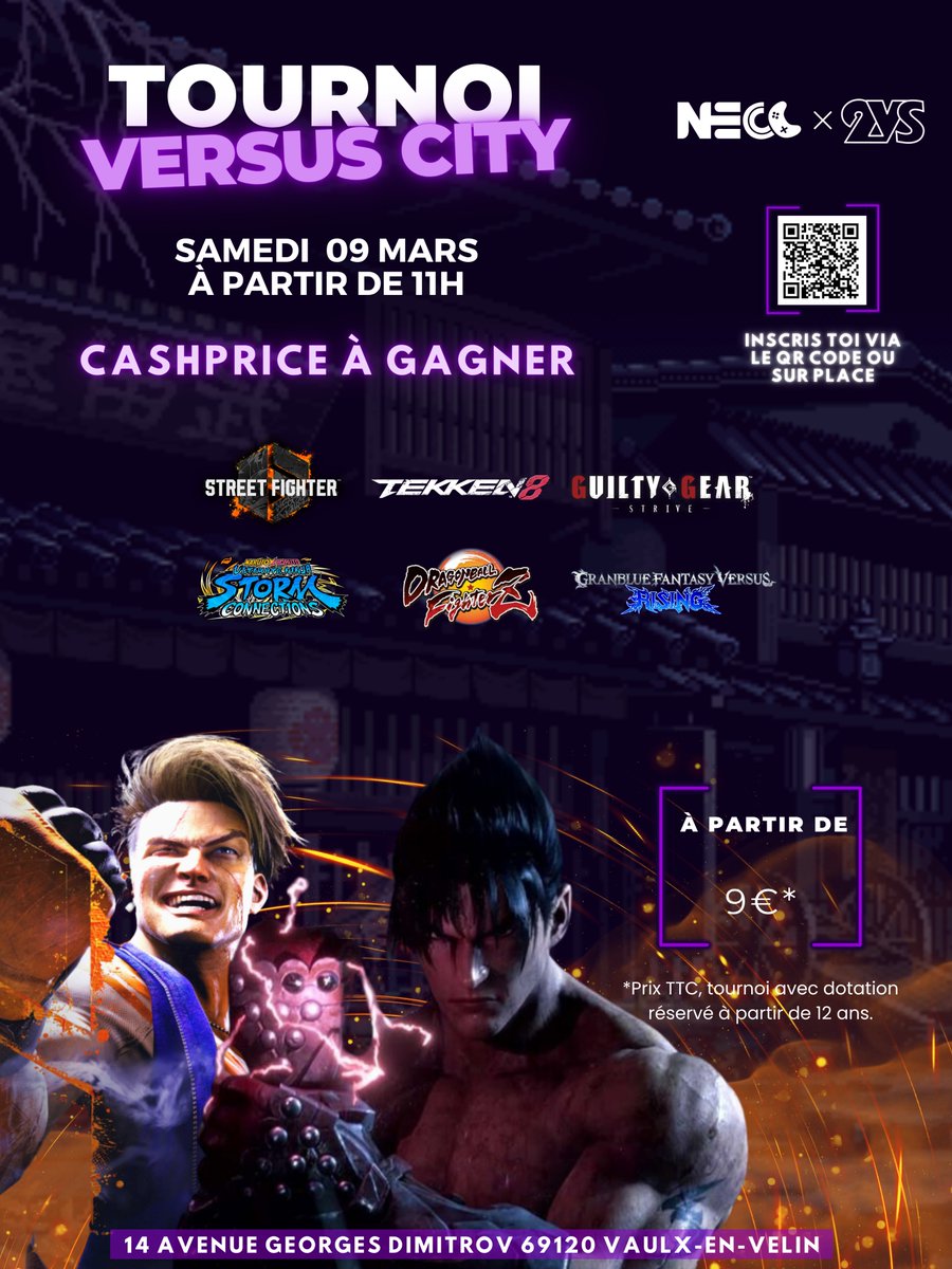 Plus que 3 jours pour s'inscrire au Versus city #2 organisé avec <a href="/2GatherVersuS/">2Gather Versus</a> (<a href="/Keeper_LaDOSE/">Keep🏆 ➡️ 👨‍🍳</a>) !   

Nombre de participants actuellement ⬇️

🥊Tekken 8 : 16
🥊GGS : 15
🥊SF 6 : 10
🥊Grand Blue Fantasy Rebirth : 9
🥊DBFZ : 3

Inscriptions : start.gg/tournament/ver…