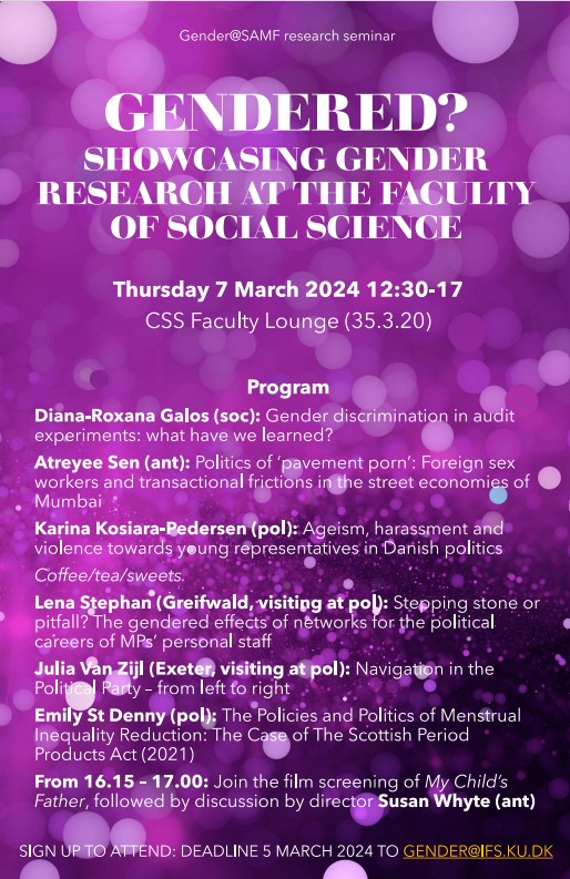 On Thursday we warm up to IWD by showcasing some of the interesting gender research going on @KuSamf Please sign up if you are around.