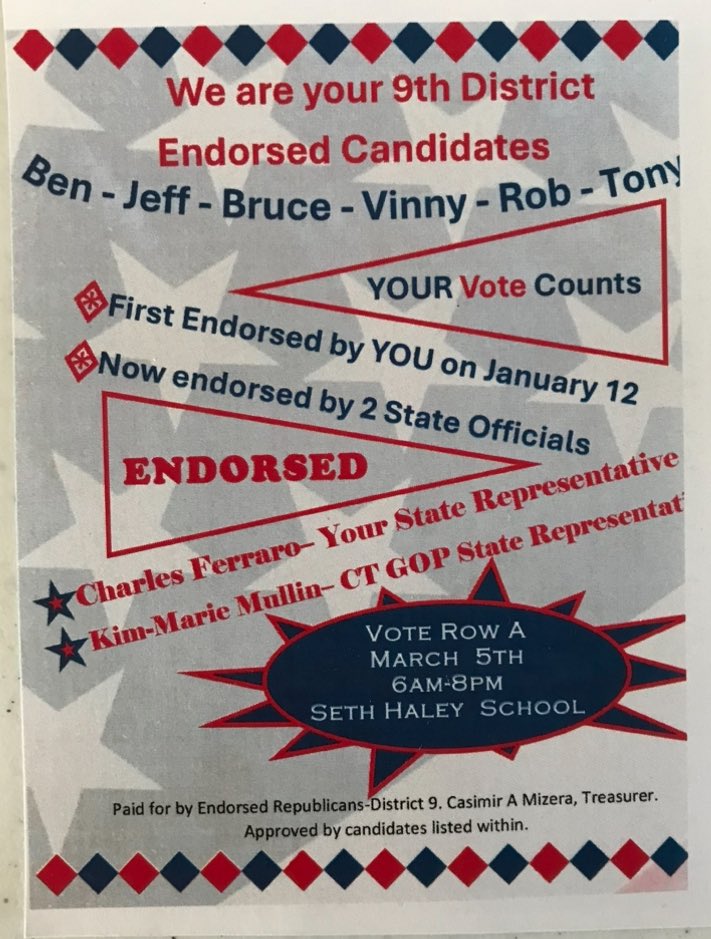 REPUBLICAN D9 PRIMARY TODAY! 6am-8pm Seth Haley School. Row A won in Jan. & 6 contesting are costing the taxpayers $5000+ to hold an election staffed by YOU. Imagine forking over $5000+ so 6 non-members can join a Committee? Ridiculous. I’m endorsing the elected slate: ROW A.