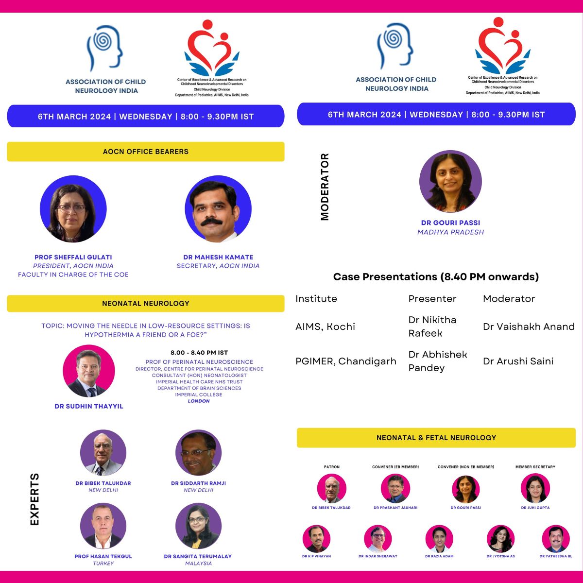 Join us tomorrow at us02web.zoom.us/.../reg.../WN_… - Neonatal &amp; Fetal Neurology SIG - 6th March, 8 PM IST / 2:30 PM GMT. Faculty - Drs Sudhin Thayyil, Bibek Talukdar, Siddharth Ramji, Hasan Tekgul, Sangita Terumayal #Neurology #caregiving #webinars  #education #HealthForAll #healthcare