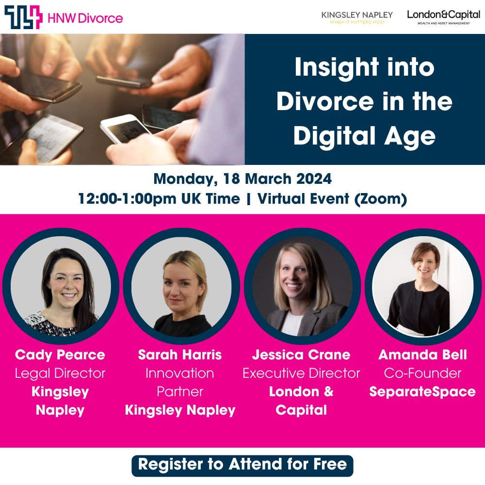 Join us for our webinar ‘Insight into Divorce in the Digital Age’ on the 18th March from 12:00-1:00pn!

Register to attend for free here – hubs.la/Q02nb7W50

#DigitalAssets #FamilyLaw #HNWDivorce #VirtualEvents #TL4