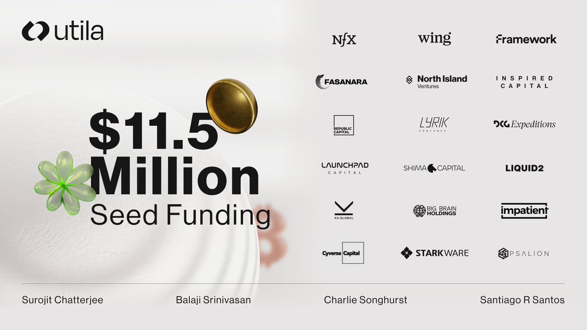 🚀 Big News! Utila Raises $11.5M in Seed Funding! 🚀 We're thrilled to announce that we’ve secured $11.5 Million in seed funding from top VC funds and prolific angel investors. 🎉 This marks a significant milestone in our mission to empower institutions with secure and…