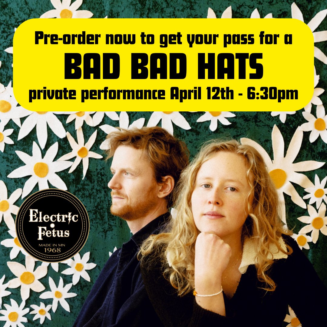 Thrilled to have our own 'Mellow Yellow' variant of the new @BadBadHats self-titled release, out April 12th! Ltd to 300 copies. Pre-order now to get your pass to their private in-store performance and signing on release day. Details and link to pre-order: electricfetus.com/NewsItem/11111