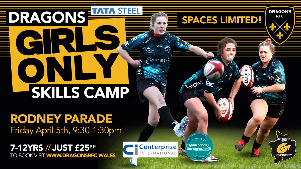👧 𝙂𝙄𝙍𝙇𝙎 𝙊𝙉𝙇𝙔 𝘾𝘼𝙈𝙋 💥 @DRA_Community Skills Camps are 🔙 this Easter and we have a Girls Only camp @rodneyparade on Friday, April 5th ⤵️ ▶️ shorturl.at/dovBV #WeAreGwentRugby