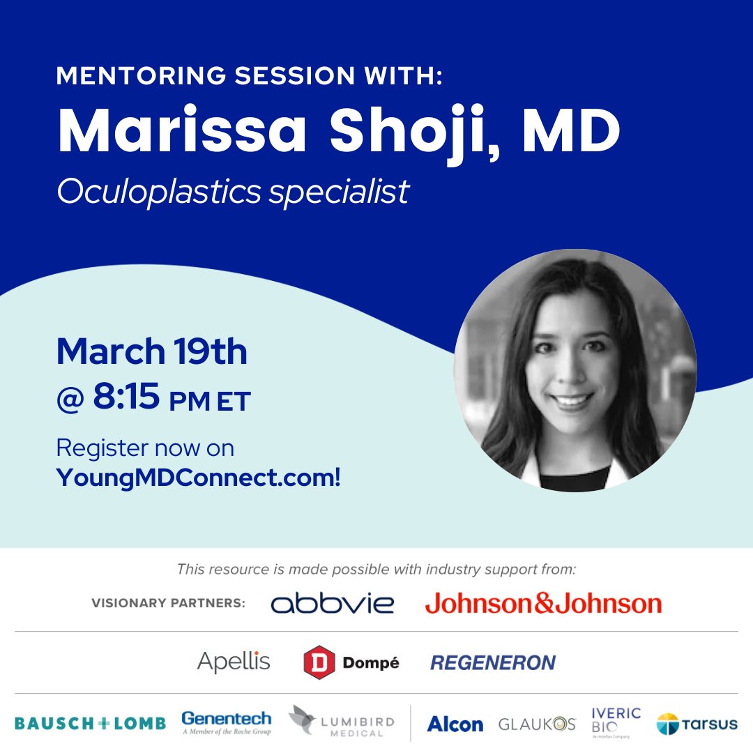 Calling all YMDC Members interested in #oculoplastics! 📣 Join us for a mentoring session with Dr. Marissa Shoji, a current ASOPRS clinical fellow in oculofacial plastic and orbital surgery at Shiley Eye Institute. Spots are limited, so make sure to register ASAP 📲