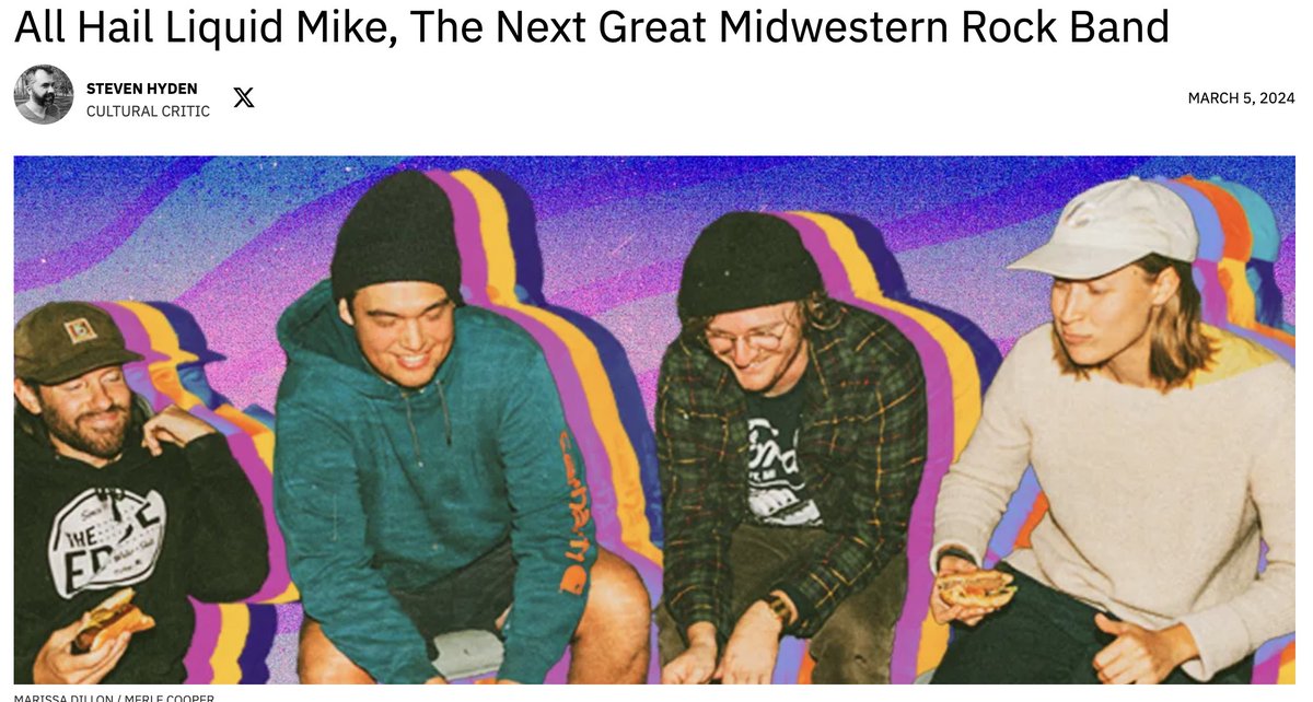 Hey, I did a big interview with Mike from my new favorite band (and possibly yours?) @liquidmikeband! We talked about the Midwest, Paul Bunyan, the post office, and the best rock bands (GBV, Everclear, Da Yoopers). uproxx.com/indie/liquid-m…