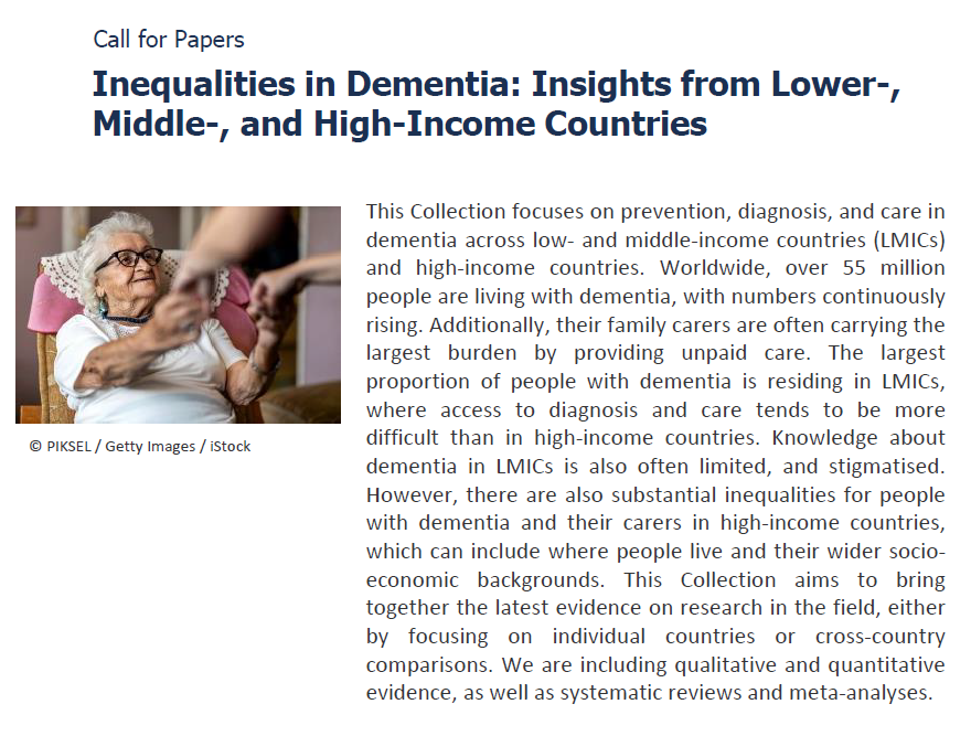 We're pleased to announce the launch of a new #articlecollection edited by @ClarissaGiebel and @darsh_ayton on Inequalities in #dementia 

Submit your research here: biomedcentral.com/collections/ID…