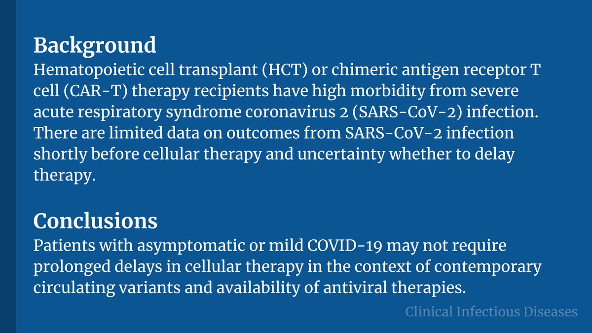 Outcomes in Hematopoietic Cell Transplant and Chimeric Antigen Receptor T Cell Therapy Recipients with Pre-Cellular Therapy SARS-CoV-2 Infection ✅ Just Accepted 🔗 bit.ly/3P8IsBk