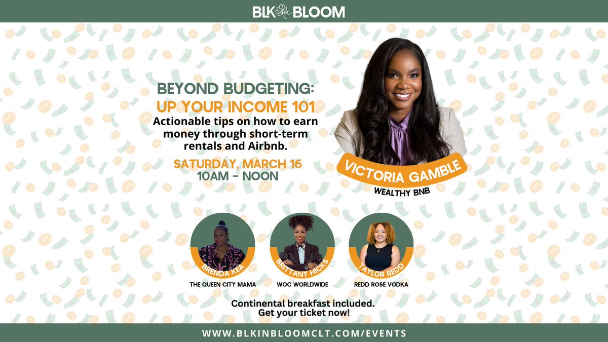 blkinbloomclt's tweet photo. In 2021, Victoria opened her first Airbnb property &amp; earned $20K in the first 4 months. She then established Wealthy BnB to teach others how to start an Airbnb business without owning property. 

On March 16, she's speaking at Beyond Budgeting. Tickets: https://t.co/wlVr4WE6j7 https://t.co/ghFl3sJ3lZ