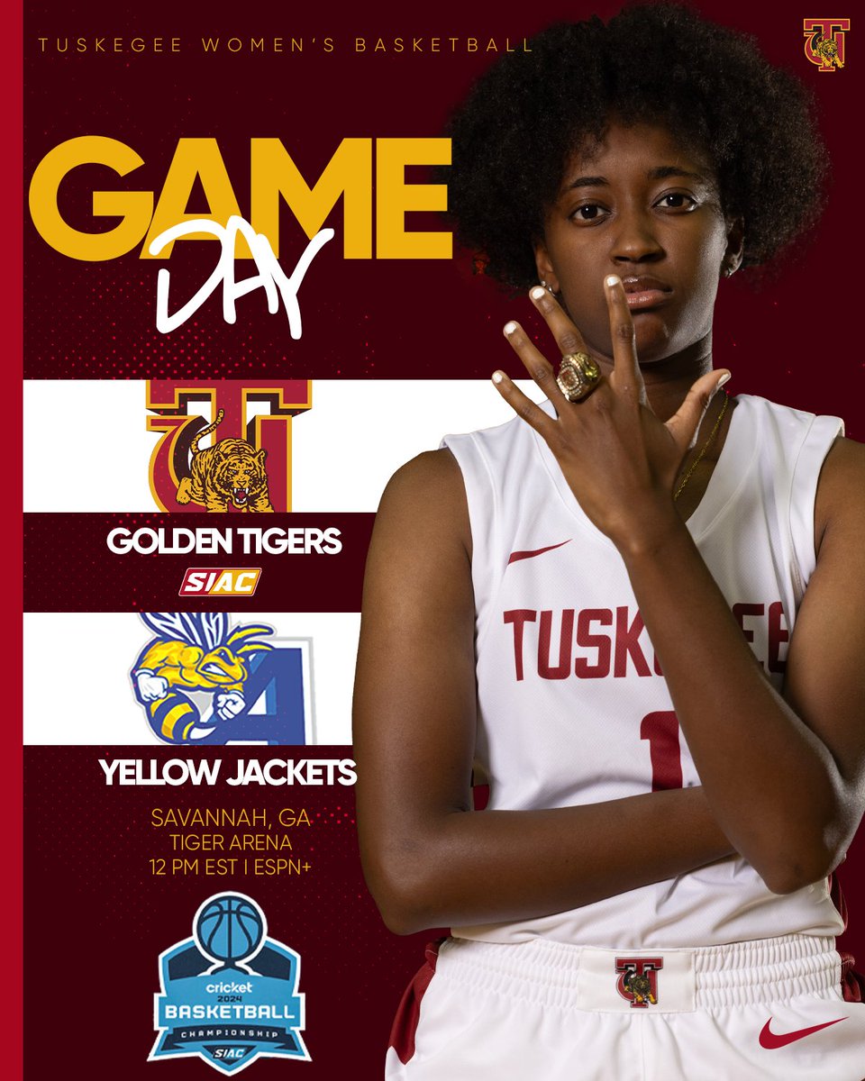 tuskegee_WBB's tweet photo. Tournament Time! Your Golden Tigers will take on Allen today at 12 ET in the opening round of the SIAC Women's Basketball Championship, presented by Cricket!  

📺 https://t.co/xloa51Ap0A (ESPN+) 
📊 https://t.co/rA1Z3IFJLU 

#SkegeeWBB l #MyTUAthletics #SIACWBB l #BeatAllen https://t.co/P3E9TP8h8Q