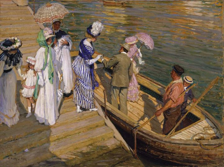 Summer54975311's tweet photo. Emanuel Philips Fox. The Ferry. #art #painting #waterscene #boating https://t.co/FfmpTZH2Ue