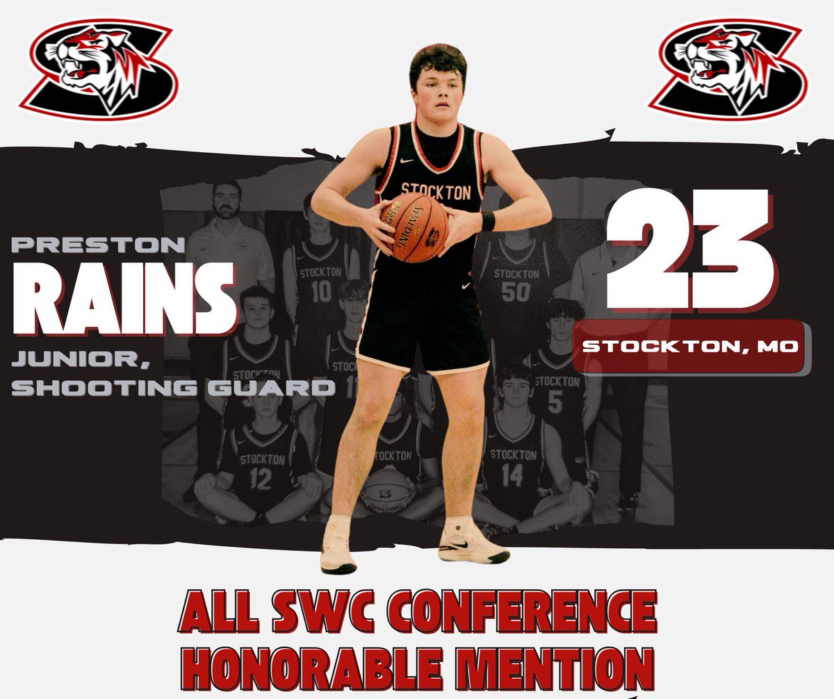 Stockton Boys Basketball (@stocktontigers) on Twitter photo Congrats to <a href="/PJ23_3/">Preston Rains</a> on your SWC All-Conference selection. 15ppg in conference play while shooting 36% from 3. Well deserved!! Congrats to <a href="/PJ23_3/">Preston Rains</a> on your SWC All-Conference selection. 15ppg in conference play while shooting 36% from 3. Well deserved!!