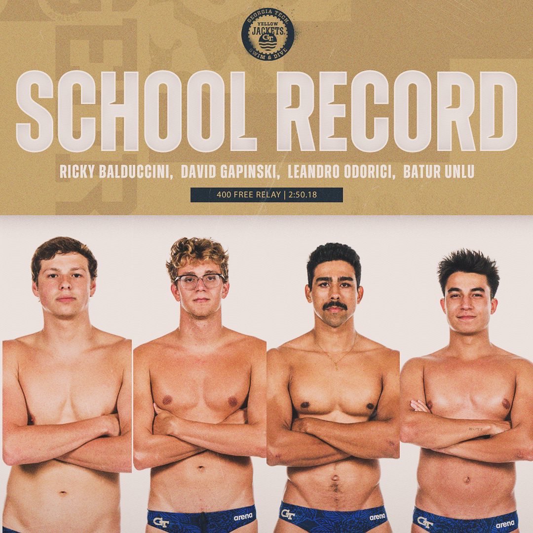 GTSwimDive's tweet photo. ✨𝒜𝒞𝒞 𝒞𝒽𝒶𝓂𝓅𝒾𝑜𝓃𝓈𝒽𝒾𝓅 𝑀𝑜𝓂𝑒𝓃𝓉𝓈✨

The Jackets broke 🎱records in Greensboro❕

✔️Women’s 400 Medley Relay
✔️Women’s 400 Free Relay
✔️Men’s 400 Free Relay
✔️Women’s 200 IM
✔️Women’s 200 Free Relay
✔️Women’s 50 Free
✔️Women’s 200 Medley Relay
✔️Men’s 1 Meter Dive https://t.co/TUvJEux09g