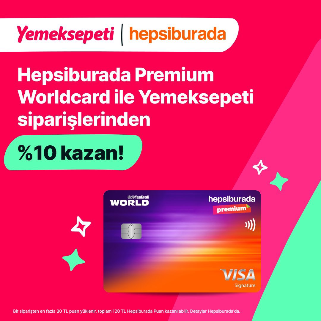 Hepsiburada Premium Worldcard ile vereceğin Yemeksepeti siparişlerinden %10 kazanabilirsin!💖🤩 Hemen başvur: ymk.st/ymksthb