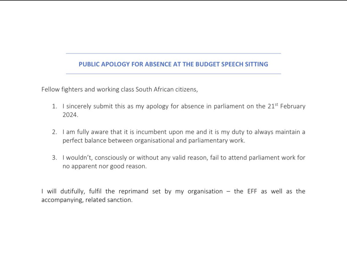 Sam_Matiase's tweet image. My Public Apology on failure to attend Budget Speech in Parliament on February, 21st, 2024