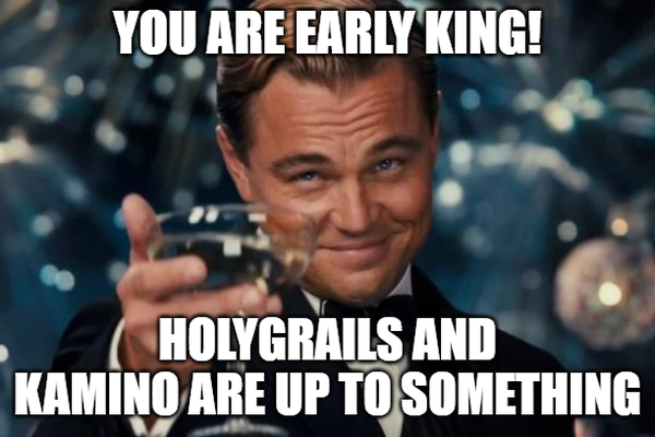 1 HOUR REMAINING! 

The countdown is on for the HolyGrails &amp; Kamino Finance monumental announcement! 

Prepare for a game-changer in the world of #DeFi &amp; #NFTs! 

Stay tuned, frens! Don't miss out! #HoldYourHOLY #KaminoGang