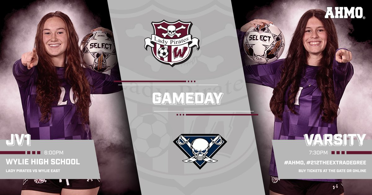 Happy GAMEDAY!!!
Lady Pirates take on Wylie East TONIGHT at the Wylie High Stadium. JV1 starts at 6:00 and Varsity at 7:30. Come out and watch some great Soccer. #AHMO