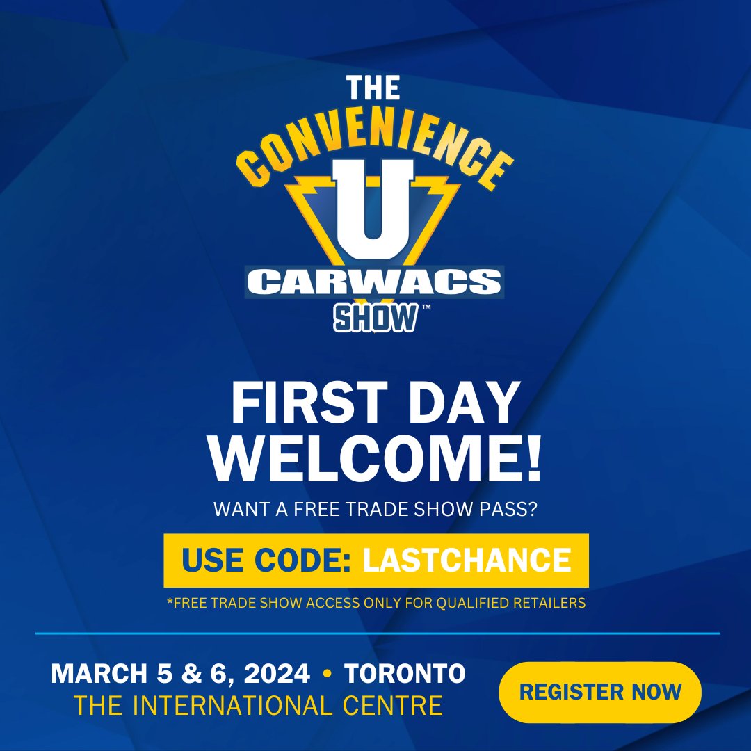 Welcome to the first day of #ConvenienceUCARWACS2024! Not registered yet? No problem! Use code: LASTCHANCE for a free trade show pass.

Register Now! 🌟ow.ly/5U9h50QKyFq

#ConvenienceU #carwash