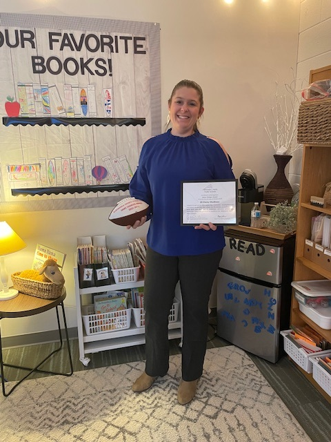 k12albemarle's tweet photo. Brittany Mullinex of AHES has received a Game Changer award! When a colleague worried that a student might fall behind in his academics, Ms. Mullinex stepped up and offered part of her planning period to work one-on-one with the student on reading skills. Thank you, Ms. Mullinex! https://t.co/rkECFiw35L