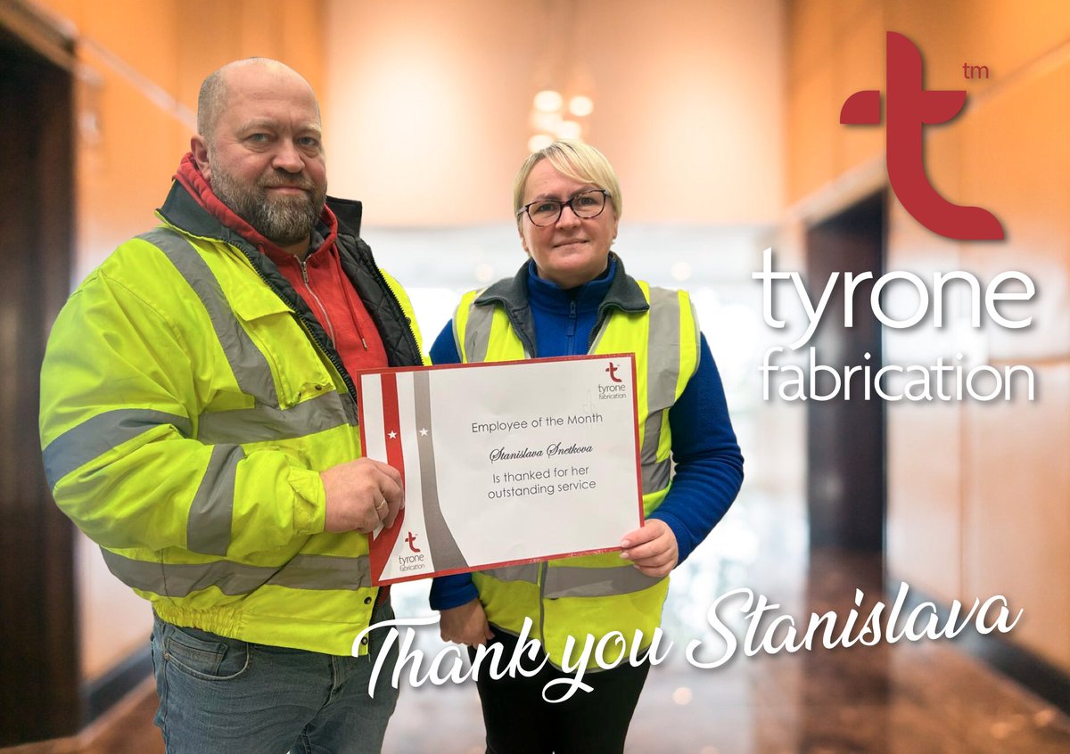 Our Tyrone Fabrication staff member, Stanislava Snetkova, was elated with a management decision to award her the "Employee-of-the-Month" recognition for January. Her ongoing diligence and dedication gained Stanislava both the title and a financial bonus of £400