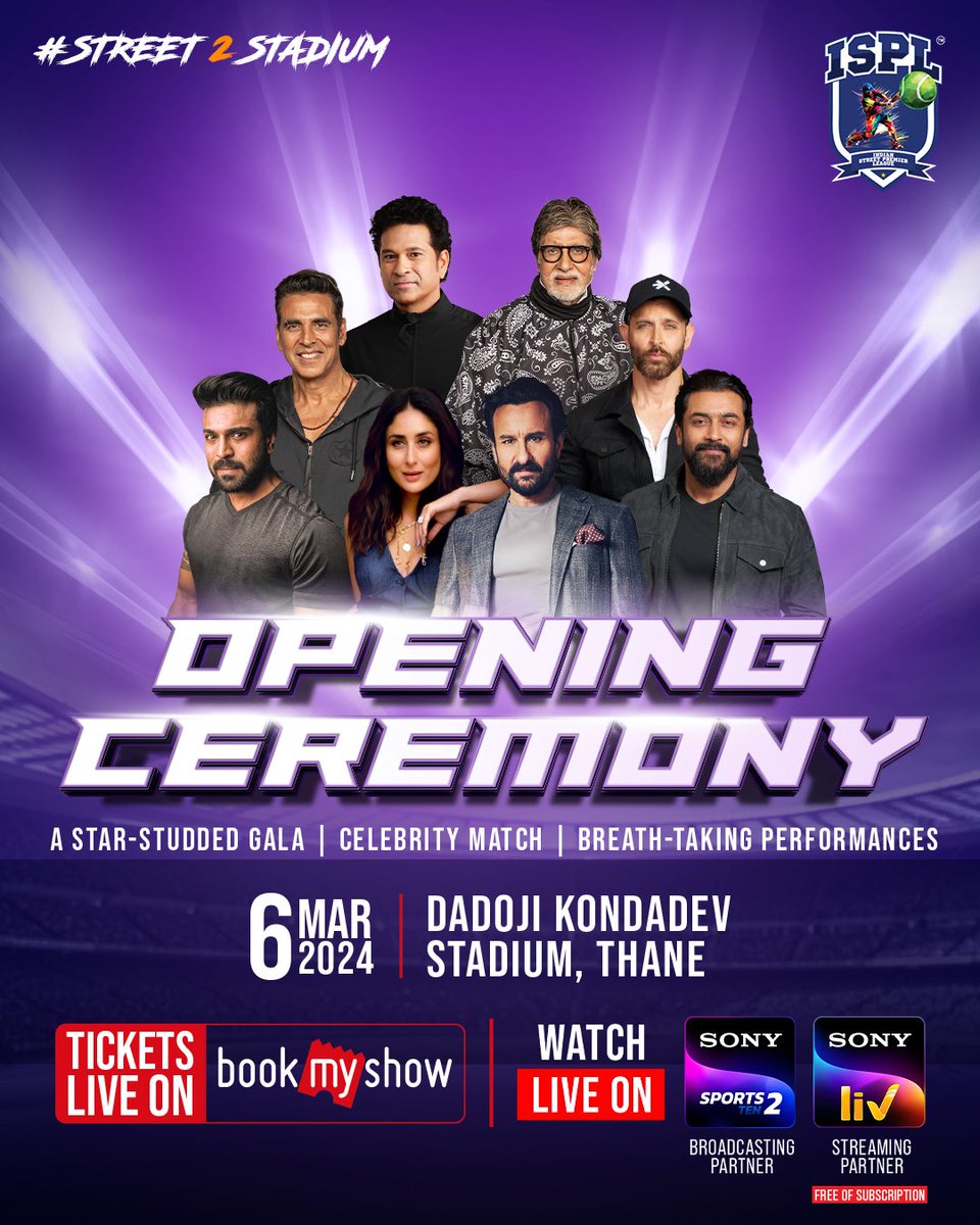 There will be LIGHTS, there will be THRILL, and there will be ACTION! 

ISPL t10 starts tomorrow! Book your tickets now to be a part of history.

#Street2Stadium #ISPL #NewT10Era #EvoluT10n #ZindagiBadalLo #BookMyShow #OpeningCeremony