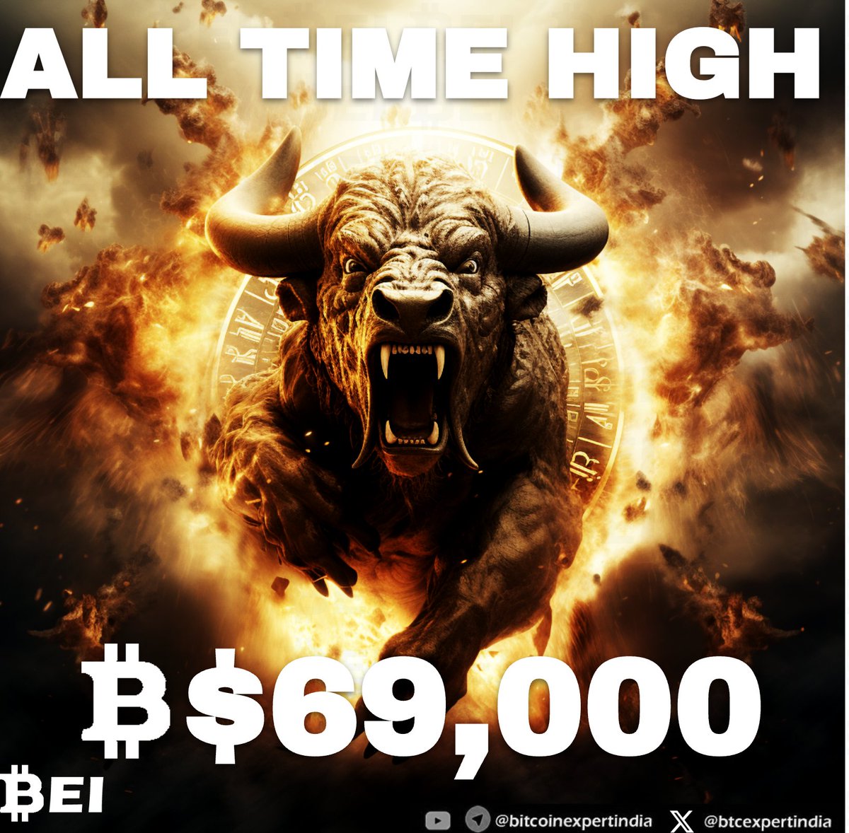 Btcexpertindia's tweet photo. 💥 BREAKING- #BITCOIN MADE HISTORY, HITS $69000 ITS ALL-TIME HIGH 🚀 https://t.co/kQ1L0UPQfo
