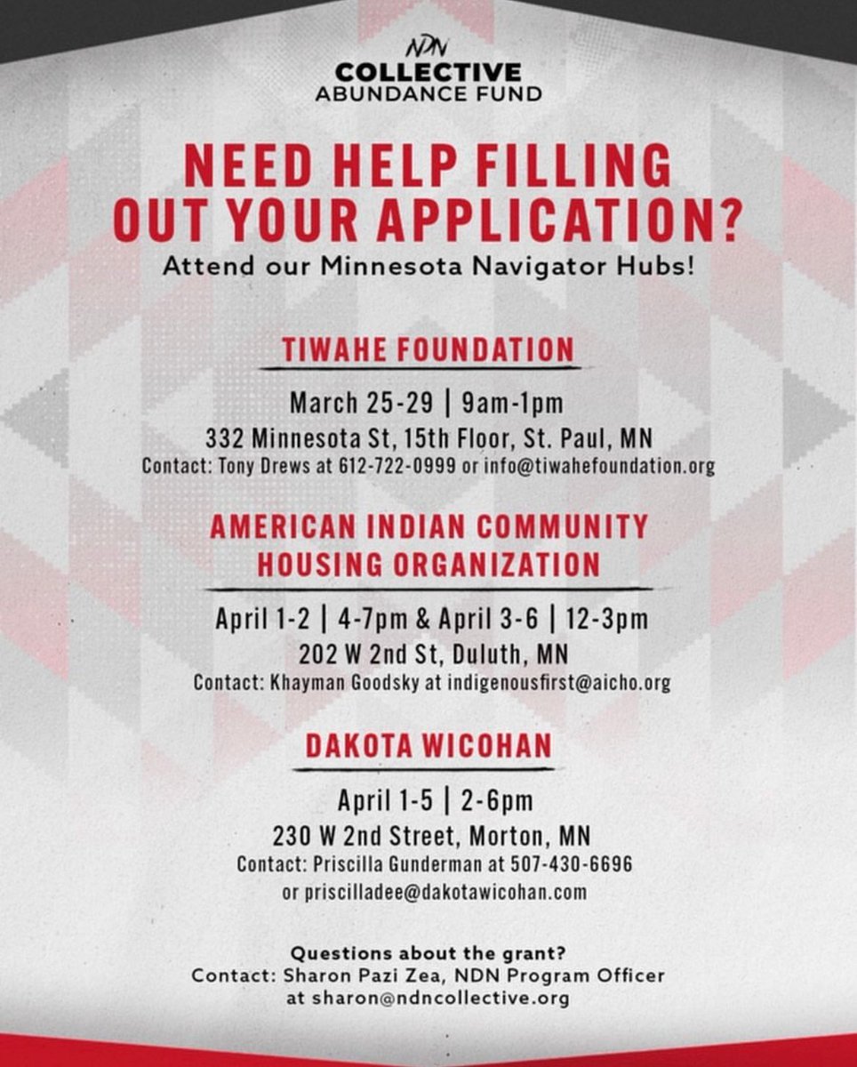 🌟 Interested in the #CollectiveAbundanceFund but not sure where to start? #TiwaheFoundation is the Navigator Hub in the Twin Cities area, MN, for #NDNCollective 🚀 Contact us to ask questions, receive application support,& technical assistance 
#WealthBuilding #IndigenousPeoples