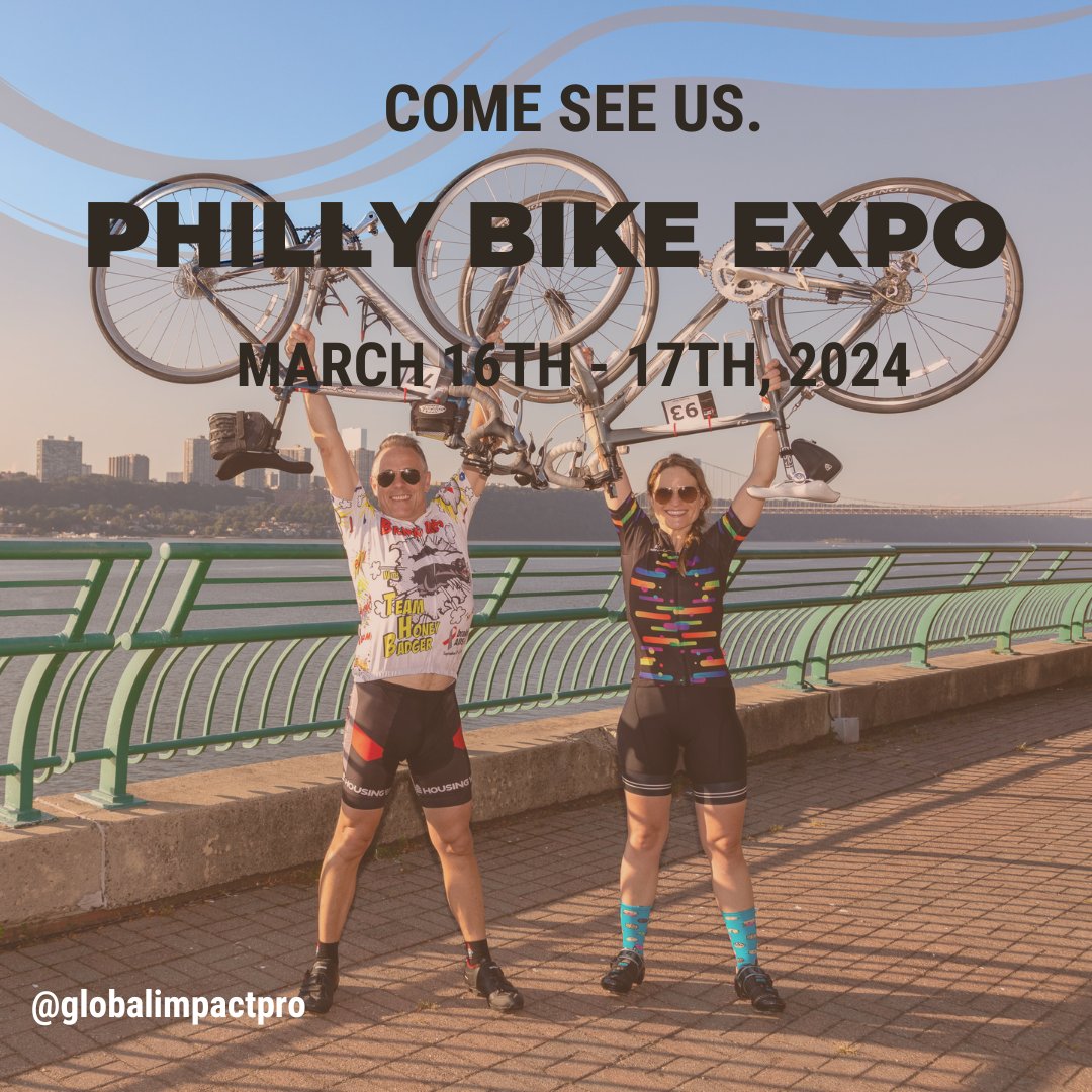 Meet us in Philadelphia! #GlobalImpactProductions is hitting the road & will be boothing at this year’s Philly Bike Expo on March 16th & 17th. We’ll be located just two booths in from the entrance. Stop by & sign up for this year’s rides! EXPO details: phillybikeexpo.com