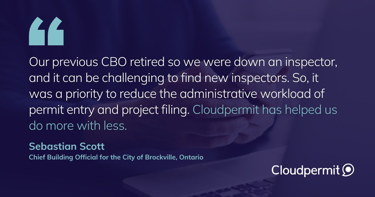 The City of Brockville, Ontario, selected Cloudpermit when the team shifted away from paper-based inspections to tablets. The city to get more work done with fewer staff members with online software. Learn from @BrockvilleON's CBO: hubs.li/Q02nbz180 #GovTech #LocalGov