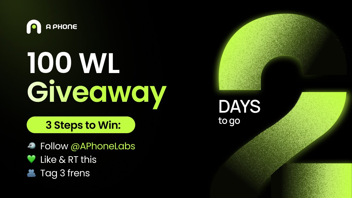 🎁100 WHITELIST GIVEAWAY 🎁 We are TWO days away from launching on Solana Mainnet. To celebrate the countdown, we’re offering 100 Whitelist Spots for the #APhone 💚 Want in? It’s easy 🚀 Follow the 3 steps below ⏬ #Giveaway #Whitelist