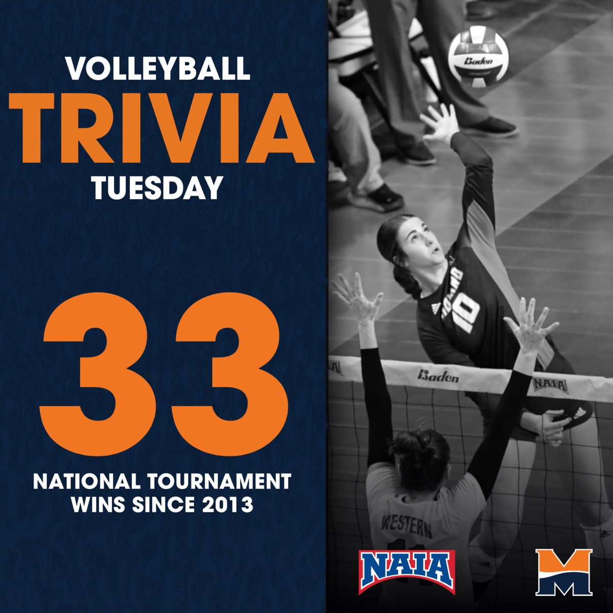 Winning when it counts. 👊 Since 2013, Midland Volleyball has 3️⃣3️⃣ wins and a .672 winning percentage at the NAIA national tournament. That win total ranks SECOND nationally among all NAIA volleyball programs.