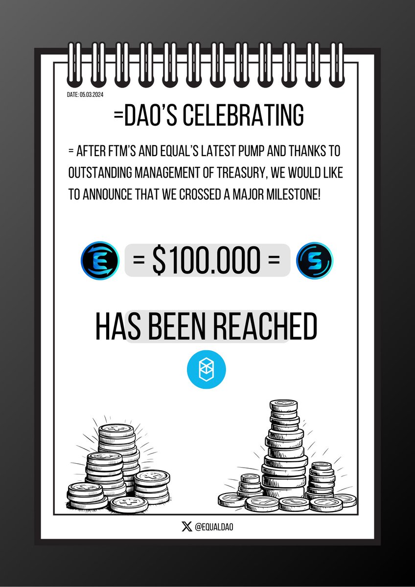 = IT‘S TIME TO CELEBRATE! = We have witnessed a crazy move from $FTM and $EQUAL last couple of days! = Thanks to that and the perfectly executed moves from treasury, we reached a huge milestone as =DAO together. = If that is not a thing to celebrate, what is it?