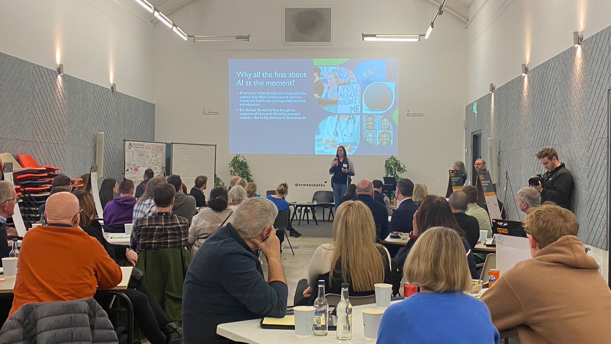 We are at @ormeaubaths (the home of @RAEng_Hub) for the first People's #AI Stewardship Summit today. Members of the public are talking to stakeholders from industry, policy and academia to map out their hopes and fears surrounding AI use and development.